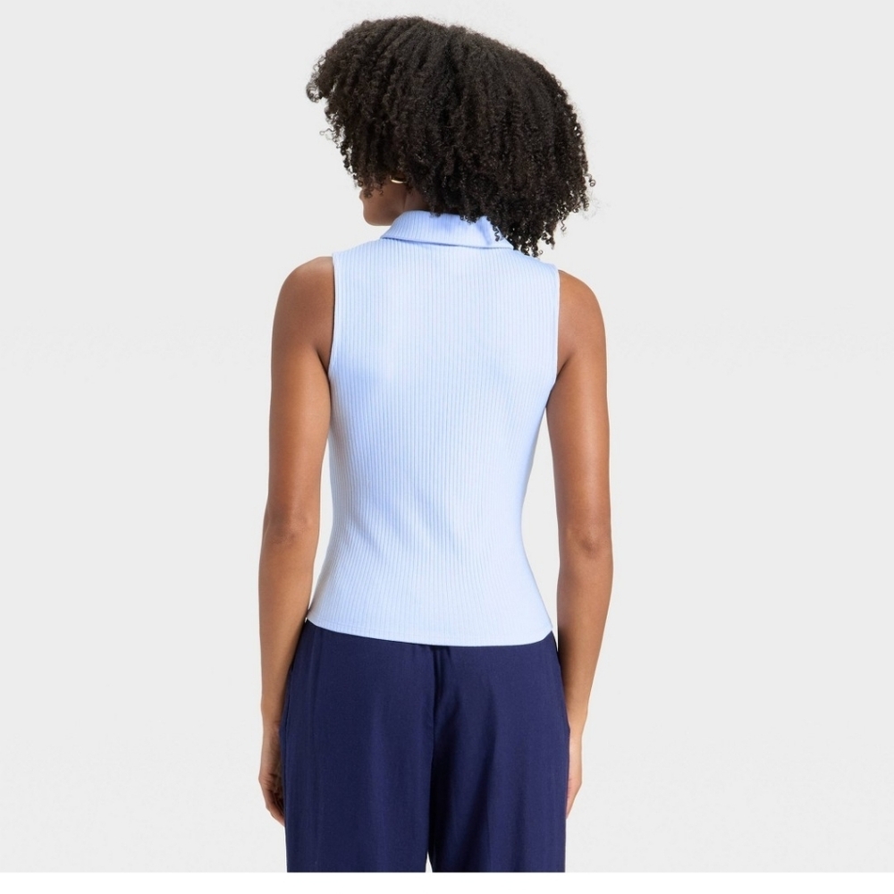 Nwt A NEW DAY TARGET ribbed Collared Sleeveless Shirt Pastel Blue Preppy Busines - Picture 2 of 9